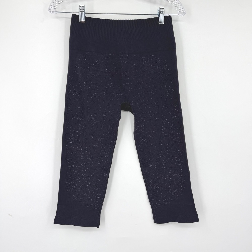 Lululemon Ebb To Street Crop Women 4 Navy Blue Seamless Space Dye Leggings